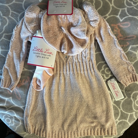 Little Lass Cream Knit Dress Set with Accessories - Picture 4 of 8